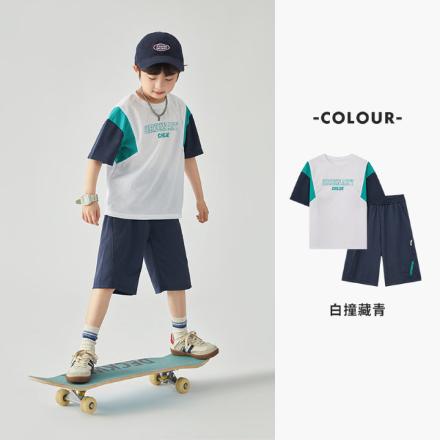 13309540.多多家男童运动套装夏季2026新款撞色网眼儿童T恤短裤中大童夏装1