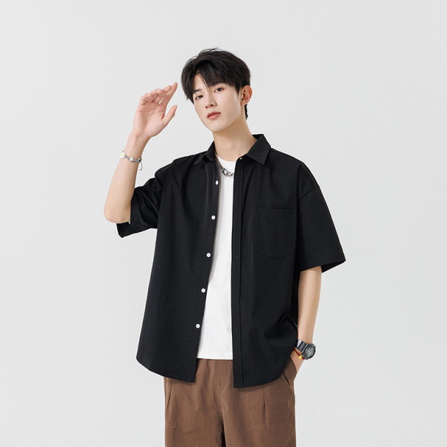 10549698.衣仕梵夏季新款男纯色简约基础款百搭休闲短袖衬衫【衣仕梵男装XJ】