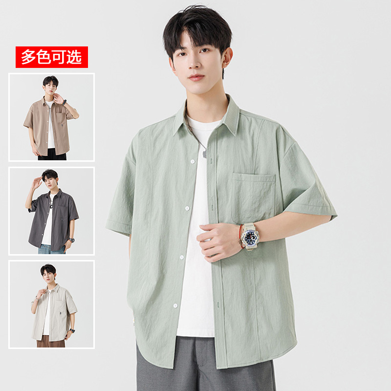 10549694.衣仕梵夏季新款男简约潮流学院风百搭休闲短袖衬衫【衣仕梵男装XJ】
