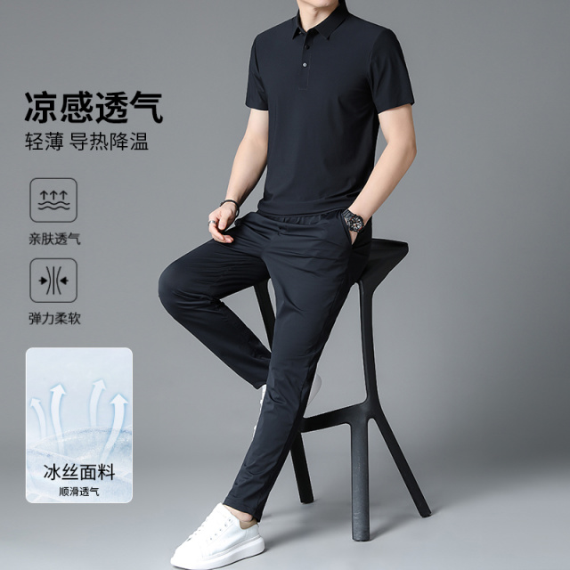 10548223.新款冰丝休闲运动套装男夏季宽松透气中年爸爸男士两件套
