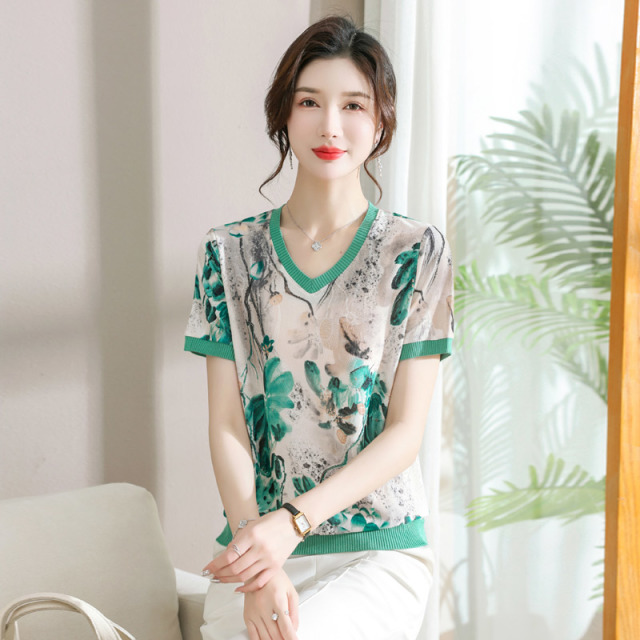 12640474.秋米罗妈妈装夏季针织衫印花薄款T恤