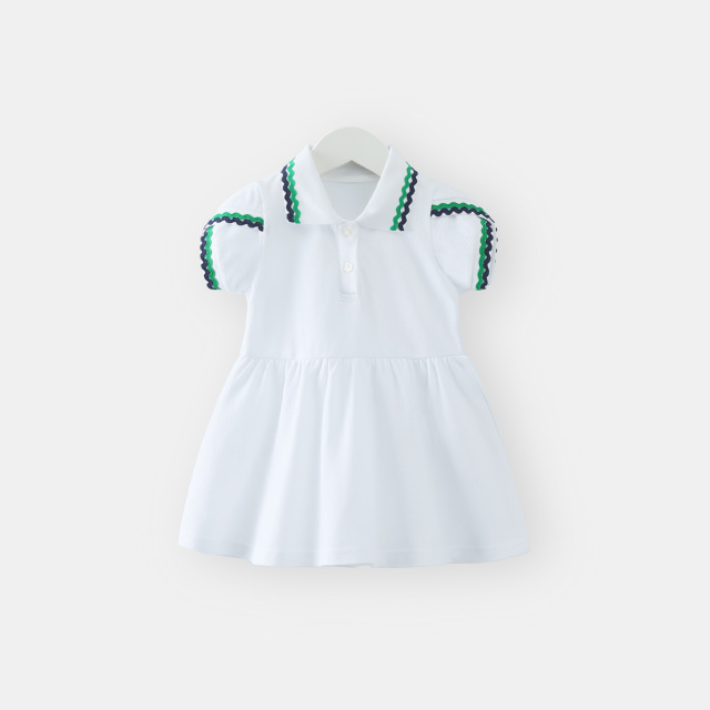 12024549.【100%棉】齐齐熊女童连衣裙学院风POLO裙子纯棉女宝宝撞色夏装裙