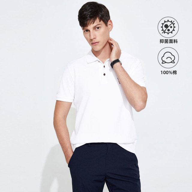 10574202.意大利小帆船 春夏纯色精致刺绣抑菌男士短袖Polo