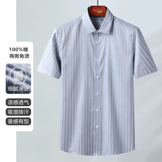 10582701.【成衣免烫】夏季专柜色织条纹棉弹舒适正装男式衬衫男