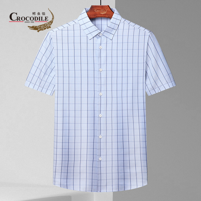 10582719.【线下专柜】夏季新品弹力针织印花格纹短袖衬衣衬衫男