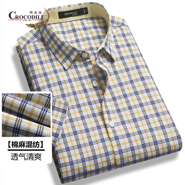 10582790.【线下专柜】夏季棉麻混纺色织格纹休闲风格短袖衬衣衬衫男