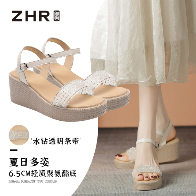 12732702.【ZHR则则】凉鞋露趾搭扣坡跟女鞋[牛剖层移膜革+PVC]