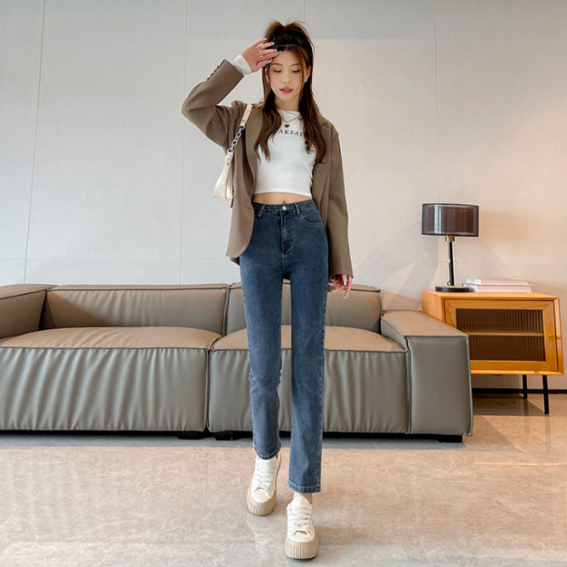 13587093.歌谛婕  高腰复古显瘦小个子九分小直筒裤子女