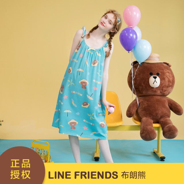 10642990.【福利捡漏 售完无补】芬腾【布朗熊IP】夏季薄款清爽吊带纯棉睡裙可外穿家居服女裙子