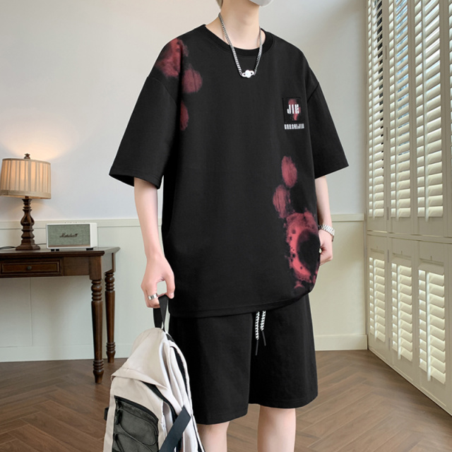 10624422.衣仕梵潮牌夏季宽松短袖五分裤男休闲舒适潮流两件套【衣仕梵男装XJ】