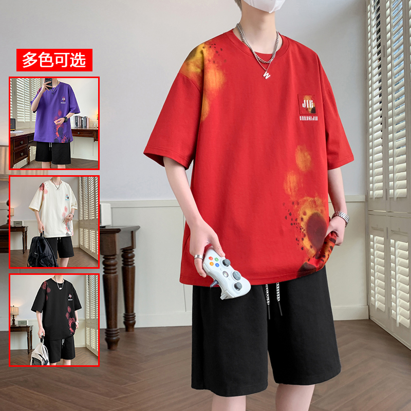 10624422.衣仕梵潮牌夏季宽松短袖五分裤男休闲舒适潮流两件套【衣仕梵男装XJ】