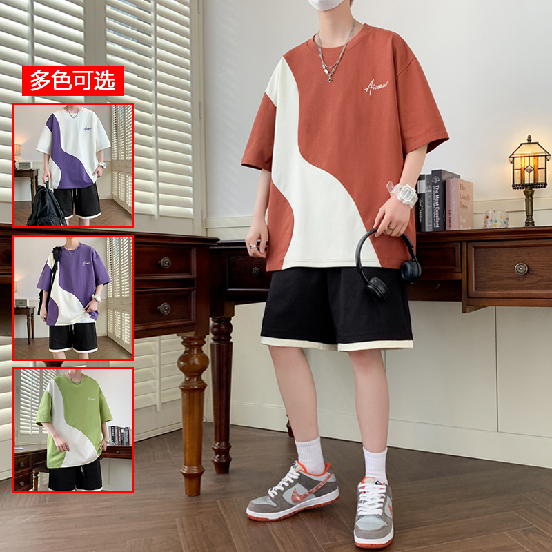 10624433.衣仕梵潮牌夏季宽松短袖五分裤男休闲舒适潮流两件套【衣仕梵男装XJ】