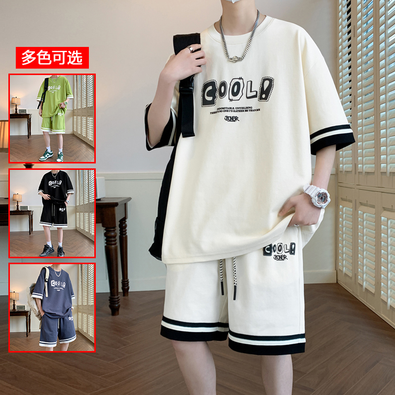 10624426.衣仕梵潮牌夏季宽松短袖五分裤男休闲舒适潮流两件套【衣仕梵男装XJ】