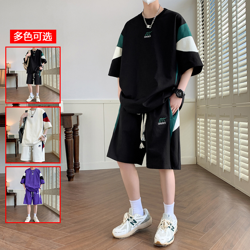 10624430.衣仕梵潮牌夏季宽松短袖五分裤男休闲舒适潮流两件套【衣仕梵男装XJ】