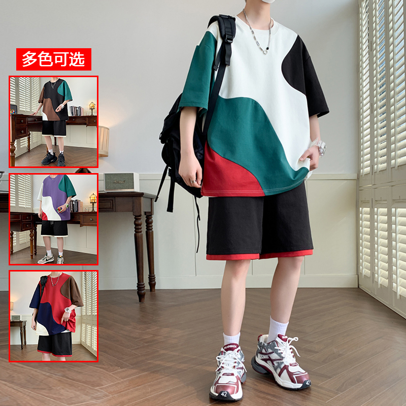10624417.衣仕梵潮牌夏季宽松短袖五分裤男休闲舒适潮流两件套【衣仕梵男装XJ】