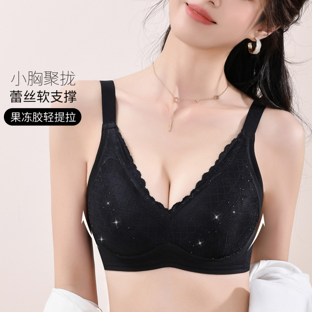10636482.古今薄杯细微亮片无钢圈果冻胶软支撑内衣女文胸罩