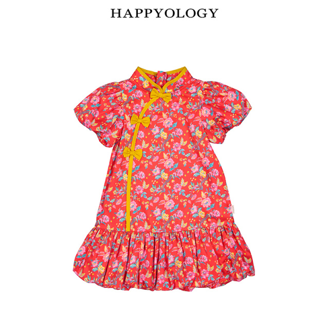 11846545.happyology英国女童夏装中国风碎花旗袍连衣裙儿童短袖夏天裙子女
