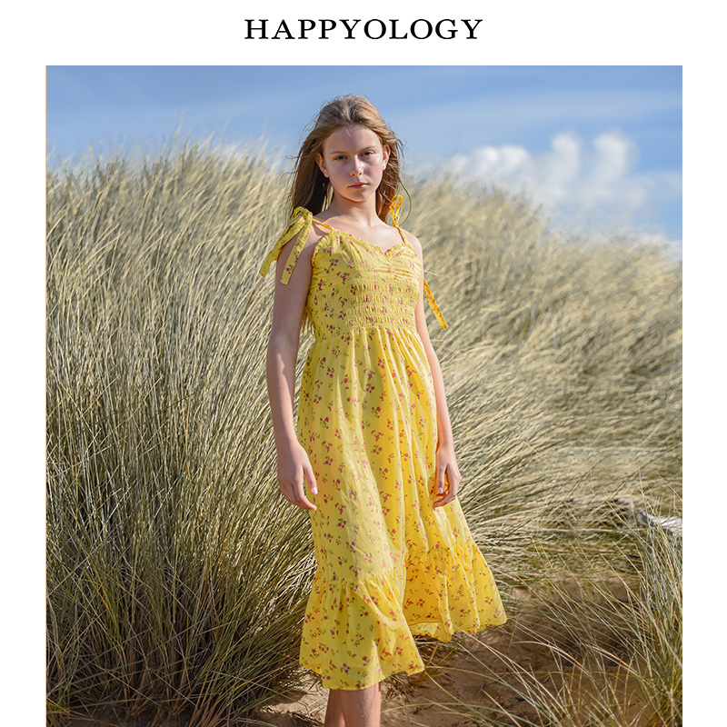 11847652.happyology英国亲子装连衣裙吊带碎花妈妈装夏长裙女装有机棉印花