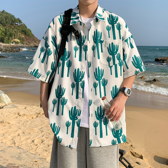 10658440.七玻威夏季新款男度假休闲潮流外搭情侣款短袖衬衫【七玻威男装XJ】