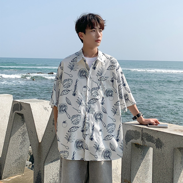 10658436.七玻威夏季新款男趣味休闲潮流外搭情侣款短袖衬衫【七玻威男装XJ】
