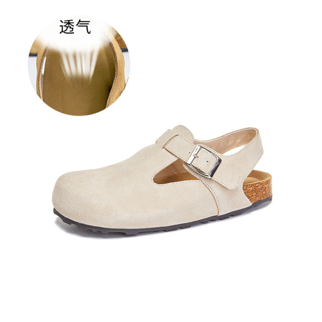 10671645.墨斯本真皮包头凉鞋女款2024夏季新款复古百搭沙滩鞋休闲平底外穿女鞋潮10959
