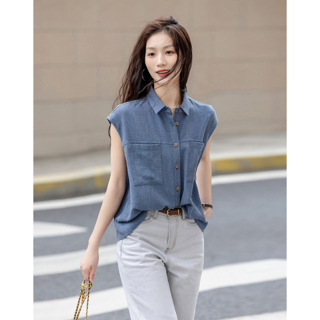 10686182.【夏日轻氧吧】呼吸感含亚麻衬衫自然褶皱复古密格舒适衬衣女上衣