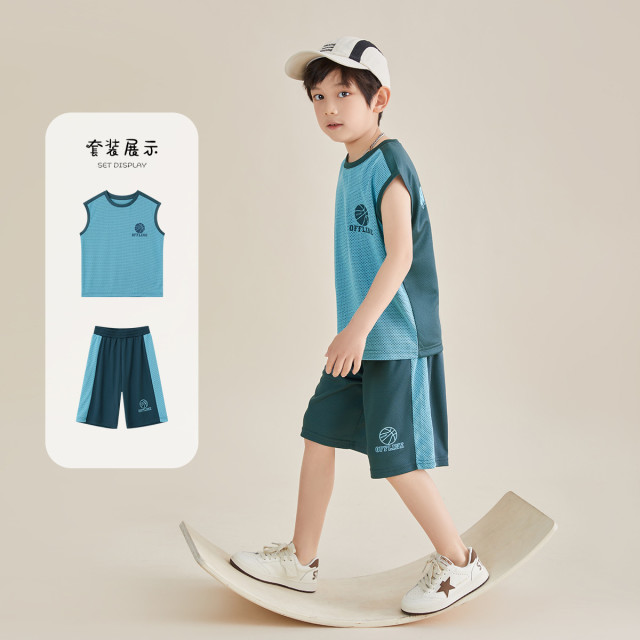 13311580.男童篮球服快干运动套装2025夏季儿童轻薄透气无袖背心短裤两件套