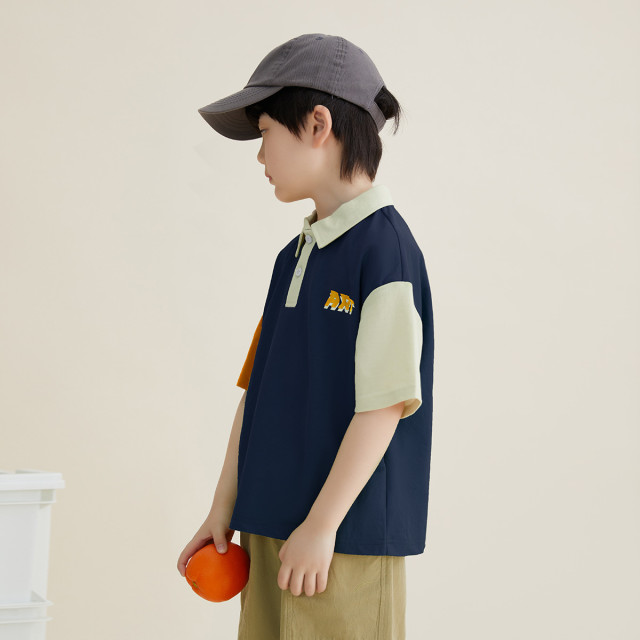 13309171.【袖子撞色】男童POLO衫2025夏季儿童小清新短袖T恤中大童半袖