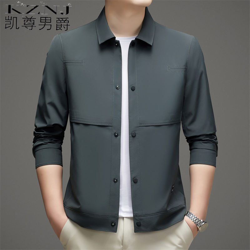 10722071.男士外套春秋季新款商务休闲纯色上衣服中青年翻领工装薄款夹克潮