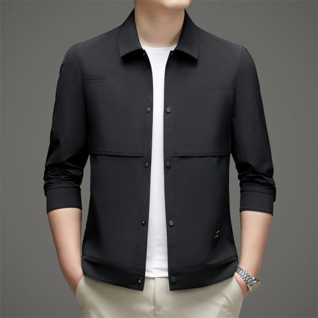10722071.男士外套春秋季新款商务休闲纯色上衣服中青年翻领工装薄款夹克潮