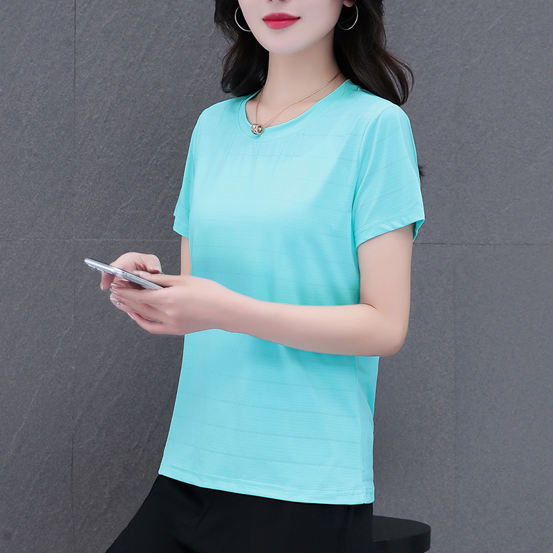 10726462.淘贝鼠夏季新款女式冰丝时髦百搭休闲短袖T恤多色可选【淘贝鼠一口价39.9】