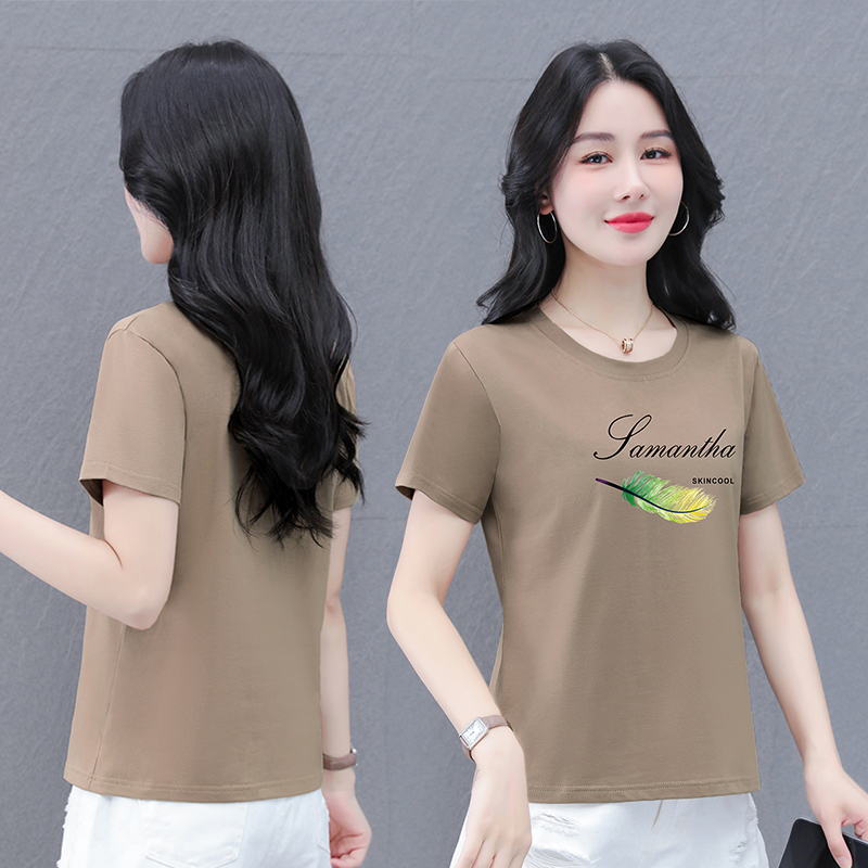 10726295.7-CHAOY夏季新款短袖T恤女士棉圆领时髦减龄百搭上衣【7-CHAOY一口价39.9】