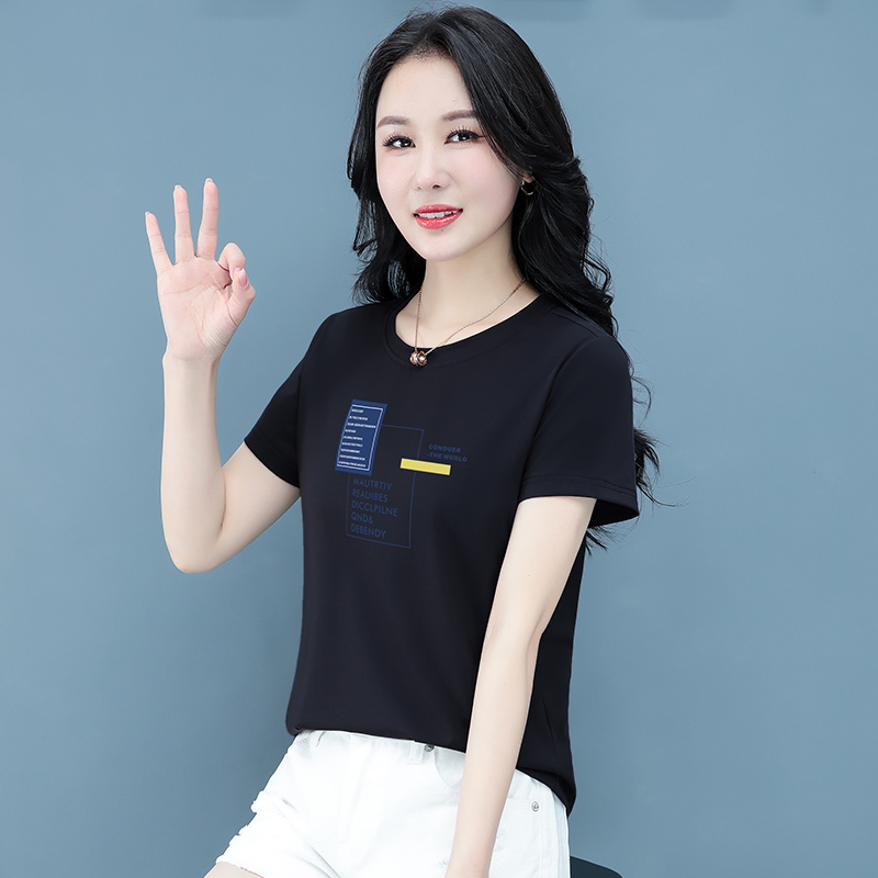 10726467.淘贝鼠夏季新款女式时髦减龄舒适百搭短袖T恤多色可选【淘贝鼠一口价39.9】