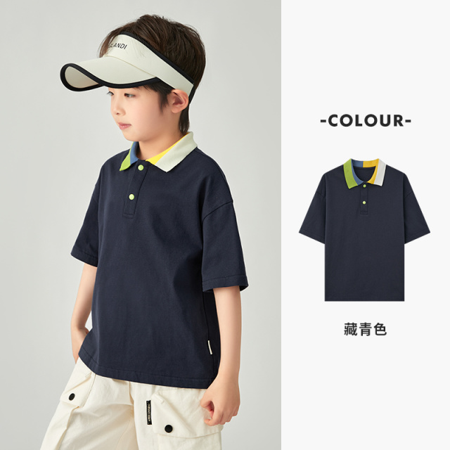 13310081.【糖果拼色】男童POLO衫2026夏季小清新T恤儿童撞色翻领纯棉短袖