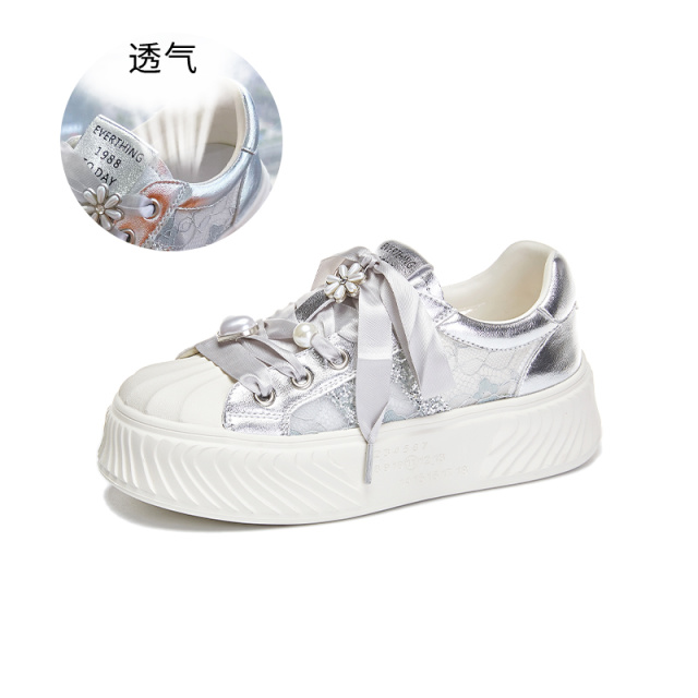 10740196.墨斯本发泡底贝壳头小白鞋女夏季新款厚底休闲透气女鞋运动百搭板鞋11071