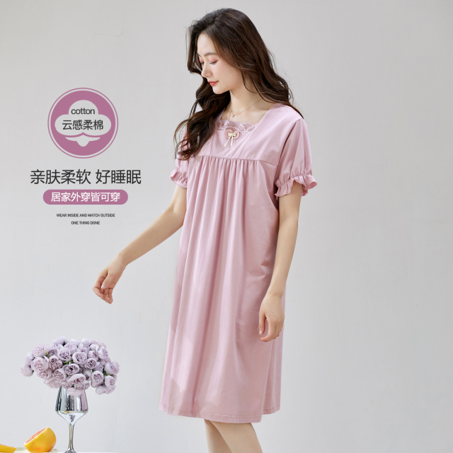 10750884.古今可外穿柔软棉质短袖睡裙女士家居服