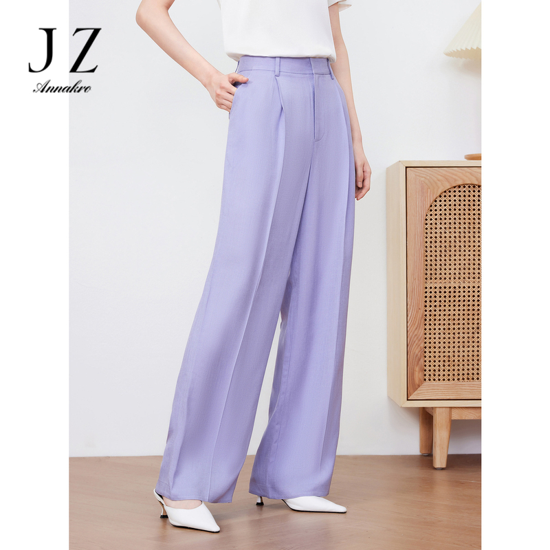 10758654.JZ玖姿OL风通勤阔腿裤女装夏季醋酸阔腿裤紫色裤子