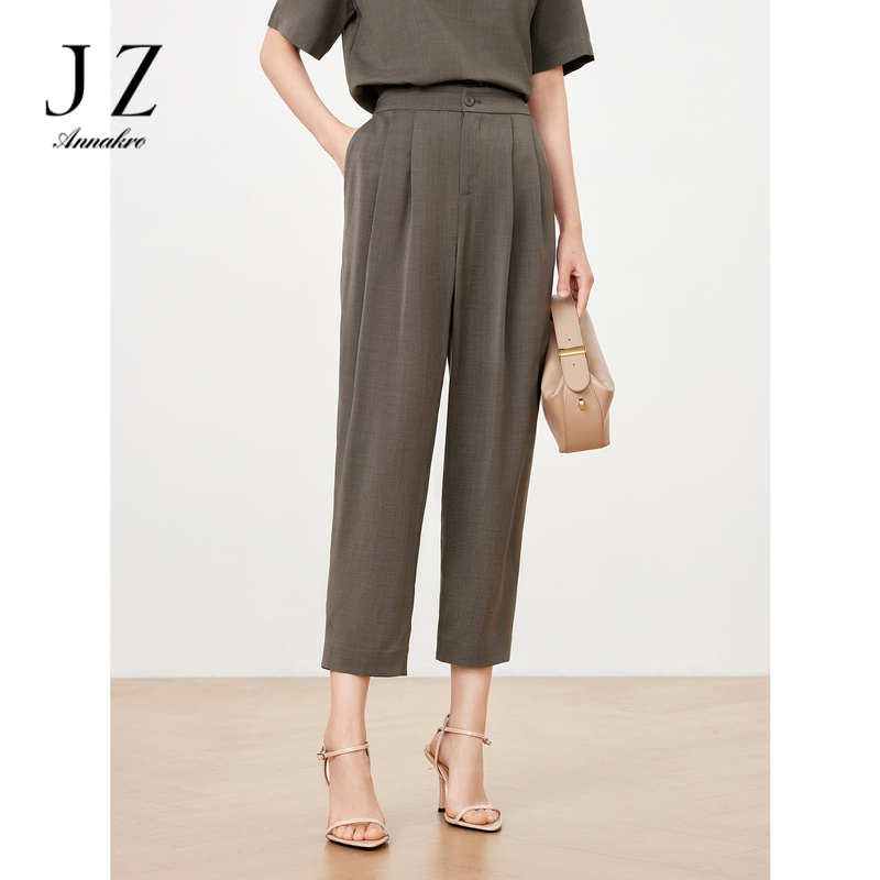 10756391.JZ玖姿气质通勤OL风直筒休闲时尚压褶长款哈伦裤女夏季
