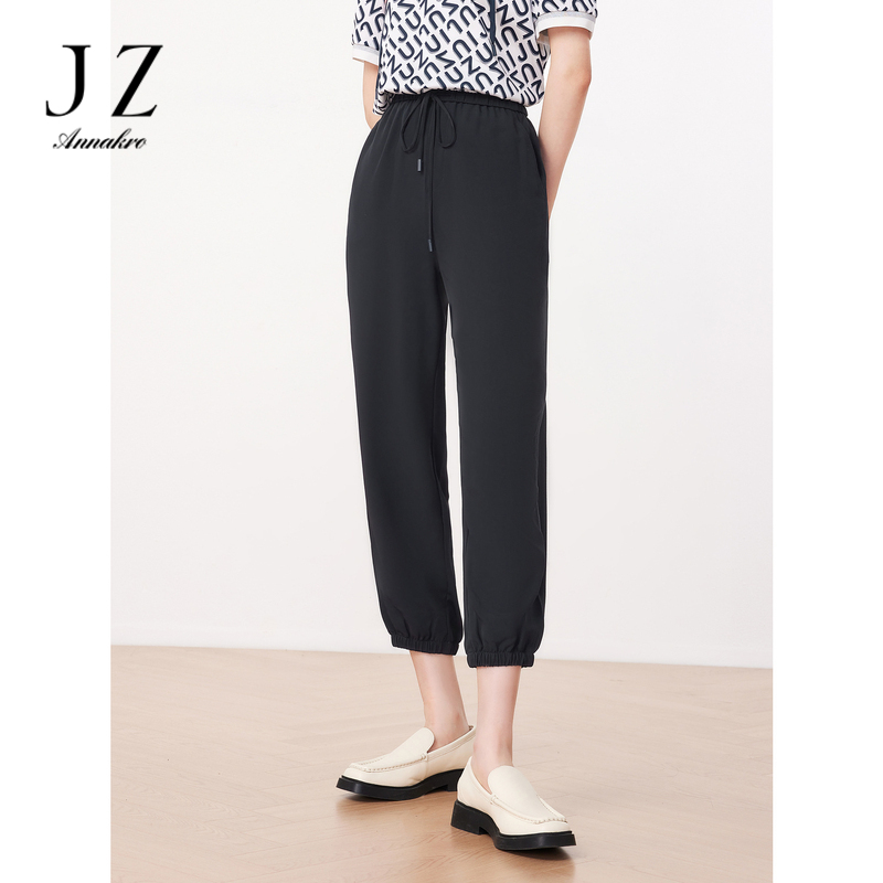 10758551.JZ玖姿裤子小个子时尚系带轻松感束脚休闲果冻裤女夏季