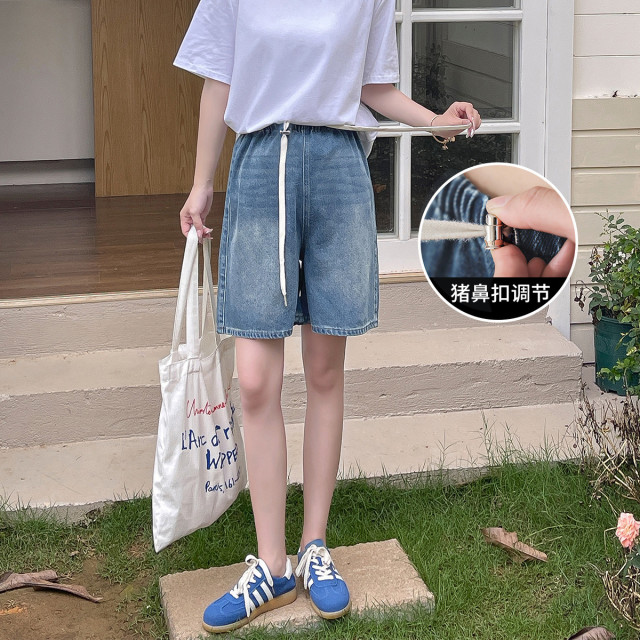 10769666.兔妈高腰无托牛仔裤孕妇裤夏季新款抽绳短裤孕妇裤夏薄款孕妇五分短裤
