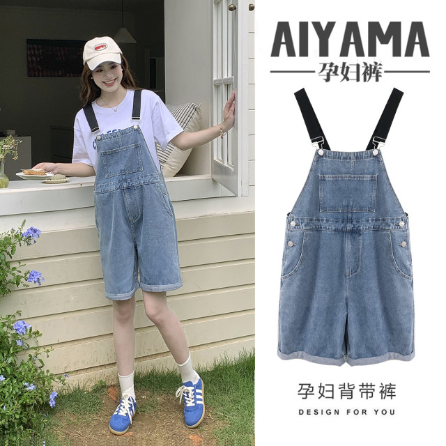 10769639.兔妈孕妇牛仔短裤夏季新款孕妇裤薄款孕妇直筒裤托腹时尚牛仔裤背带裤