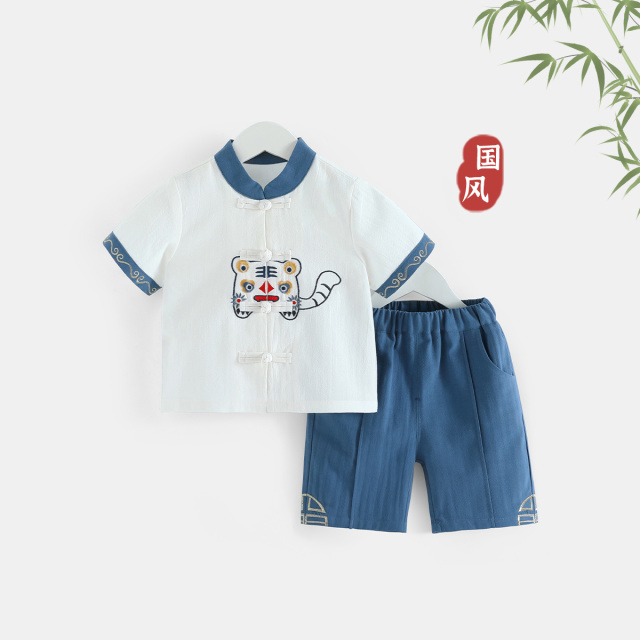 12024385.齐齐熊男童汉服套装男宝纯棉夏季国风新中式衣服儿童节日表演服薄