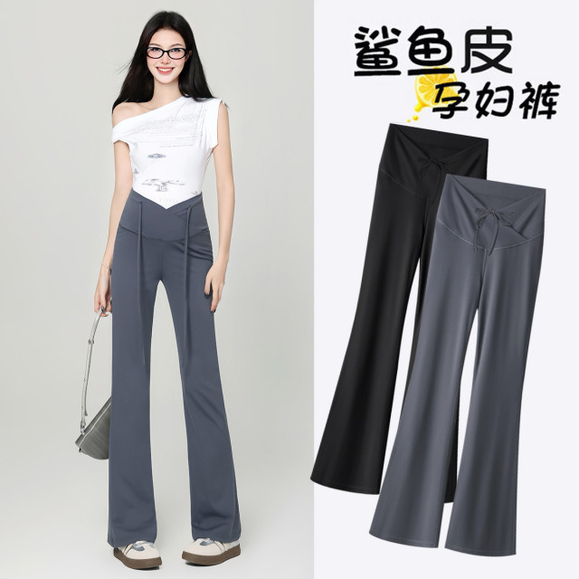 10777157.兔妈孕妇装新款春夏孕妇裤鲨鱼皮喇叭裤低腰打底裤潮妈薄款休闲裤