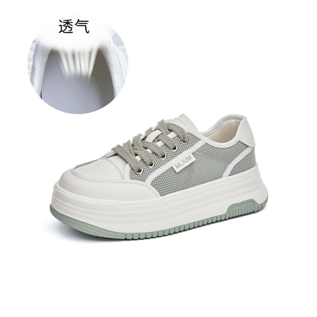 10787081.墨斯本发泡底真皮小白鞋女夏季新款网面透气板鞋女休闲百搭厚底女鞋11177