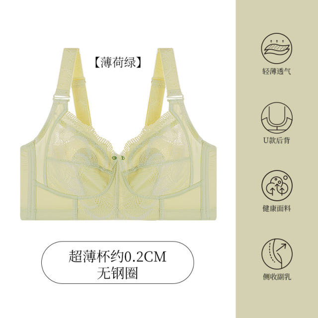 10794076.爱黛大胸显小内衣女超薄透气全罩杯防凸点侧收副乳文胸