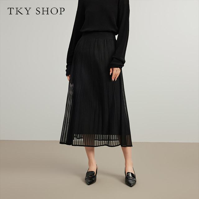10795341.【专柜同款】TKYSHOP双层网纱百搭中长裙春秋款半身裙
