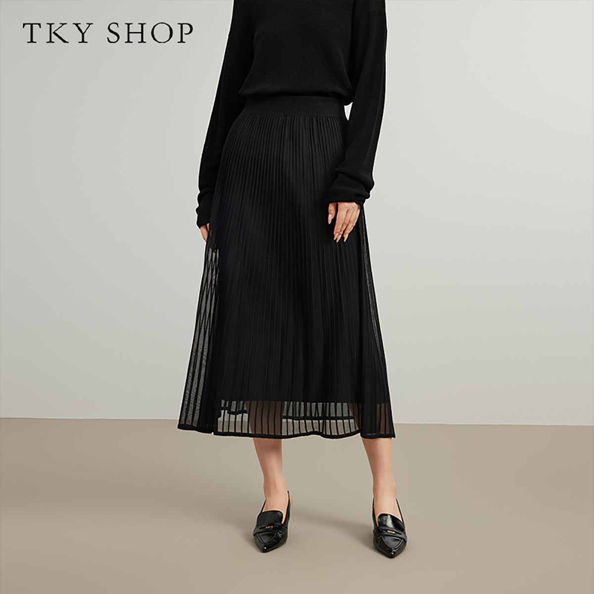 10795341.【专柜同款】TKYSHOP双层网纱百搭中长裙春秋款半身裙