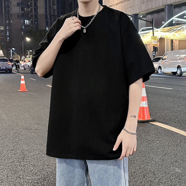 10809213.7-CY男款短袖夏季新款提花潮流宽松港风百搭短袖T恤【7-CY男装XJ】