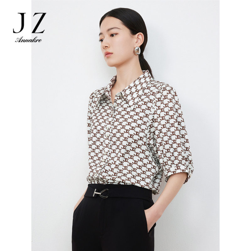 10819052.JZ玖姿字母印花衬衫女装夏季复古风衬衫