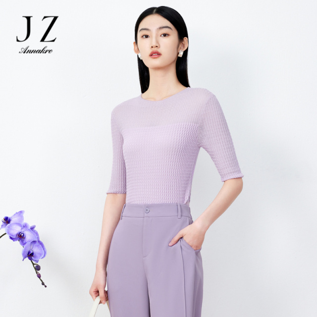 10819178.JZ玖姿针织中袖女装夏季新款肌理提花中袖上衣